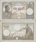 Romania: Banca Naţională a României 1000 Lei 1934 SPECIMEN, P.37s, unfolded with some minor creases and wrinkles along the borders, tiny tear and anno...