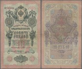 Russia: 10 Rubles 1909, P.11a with signatures TIMASHEV/IVANOV, several folds and lightly toned paper. Condition: F+
 [differenzbesteuert]