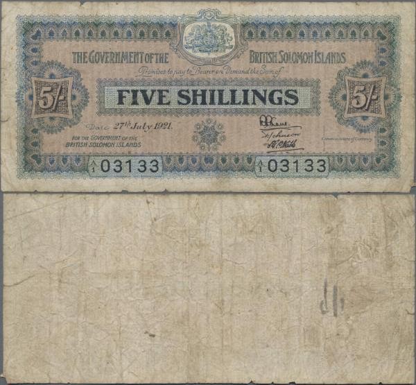 Solomon Islands: The Government of the British Solomon Islands 5 Shillings 1921,...