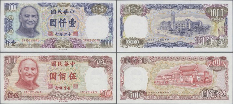 Taiwan: Pair with 500 and 1000 Yuan 1981, P.1987, 1988, both in aUNC condition. ...