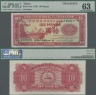 Timor: Banco Nacional Ultramarino – Timor 10 Patacas 1945 SPECIMEN, P.18s with red overprint ”Specimen”, punch hole cancellation and serial number 000...