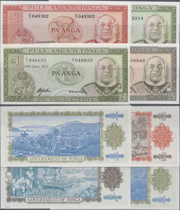 Tonga: Government of Tonga set with 4 banknotes comprising ½ Pa'anga 1977 P.18 (...