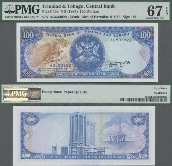 Trinidad & Tobago: Central Bank of Trinidad & Tobago 100 Dollars ND(1985), P.40a...