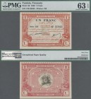 Tunisia: Régence de Tunis - Direction Générale des Finances 1 Franc 1920, P.49, excellent condition and PMG graded 63 Choice Uncirculated EPQ.
 [zzgl...