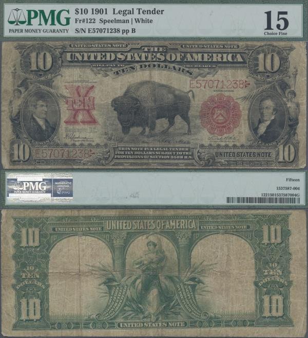 United States of America: United States Note 10 Dollars 1901 with signatures: Sp...