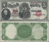 United States of America: United States Treasury 5 Dollars series 1907 with signatures: Speelman & White, P.186 with the Portrait of President Andrew ...