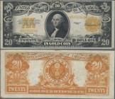 United States of America: Gold Certificate 20 Dollars 1922, P.275, very nice condition with a few folds, tiny pinhole at center and minor spots, proba...