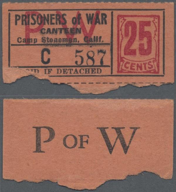 United States of America: California – Camp Stoneman 25 Cents POW camp money ND(...