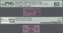 United States of America: Maryland – Fort Meade 5 Cents POW camp money ND(1943-46), SB1053, PMG graded 65 Gem Uncirculated EPQ.
 [zzgl. 19 % MwSt.]