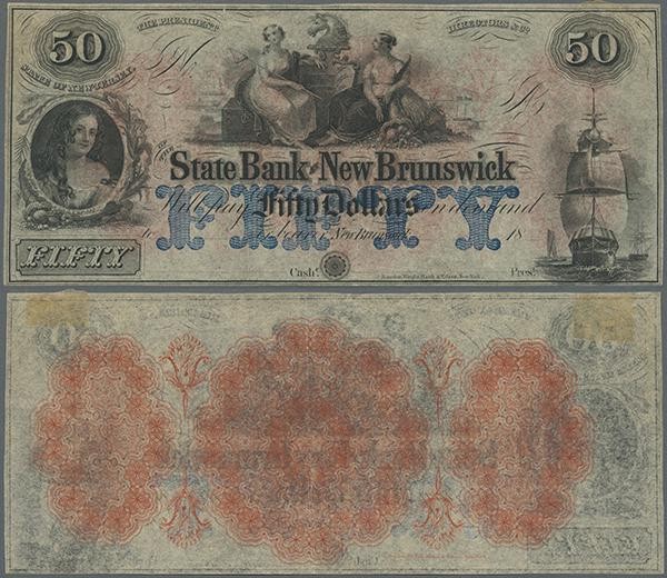 United States of America: New Jersey, State Bank at New Brunswick 50 Dollars 18x...