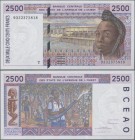 West African States: Banque Centrale des États de l'Afrique de l'Ouest 2500 Francs (19)93 with code letter ”T” = TOGO, P.812Tb in UNC condition.
 [di...