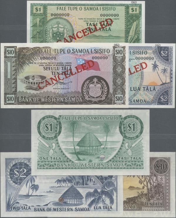 Western Samoa: Set with 3 Banknotes 1, 2 and 10 Tala ND(1967) SPECIMEN, P.16s-18...