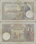 Yugoslavia: 100 Dinara 1929 P.27 with additional handstamp ”Commissariat for Refugees”, stamped 1941 (see catalog Borna Barac # R56). These banknotes ...