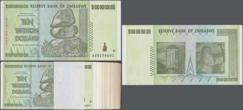 Zimbabwe: Original bundle with 100 banknotes 10 Trillion Dollars 2008, P.88 in a...