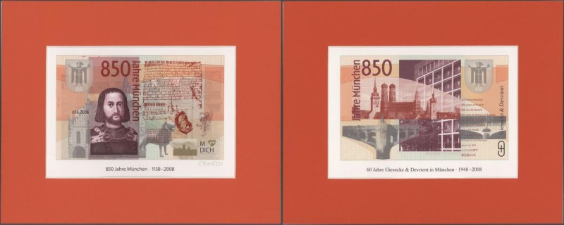 Testbanknoten: Very rare advertising Note by Giesecke & Devrient for the 850th a...