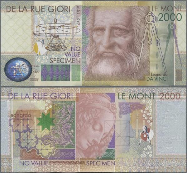 Testbanknoten: Bundle of 100 pcs. Test Notes by De La Rue Giori LE MONT 2000 wit...