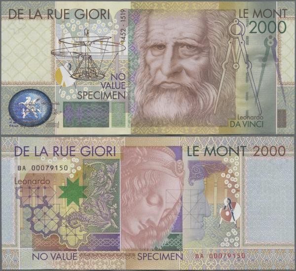 Testbanknoten: Bundle of 100 pcs. Test Notes by De La Rue Giori LE MONT 2000 wit...