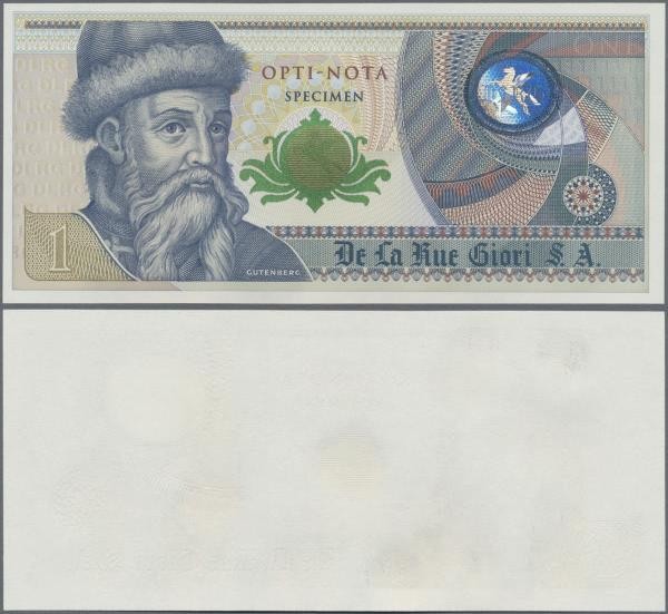 Testbanknoten: Bundle of 100 pcs. Test Notes by De La Rue Giori S.A. OPTI-NOTA ”...