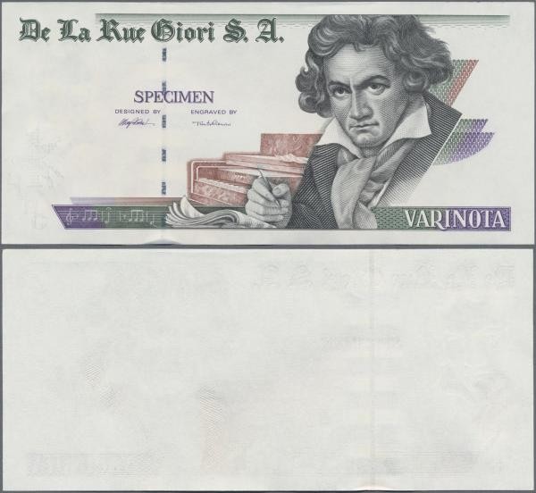 Testbanknoten: Bundle of 100 pcs. Test Notes by De La Rue Giori S.A. VARINOTA wi...
