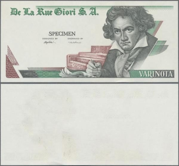 Testbanknoten: Bundle of 100 pcs. Test Notes by De La Rue Giori S.A. VARINOTA wi...