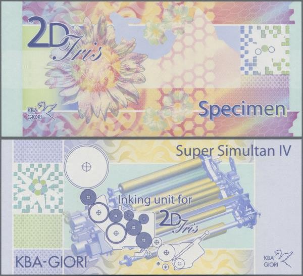 Testbanknoten: Bundle of 100 pcs. Test Notes Switzerland by KBA GIORI 2D IRIS SI...