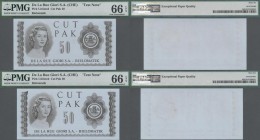 Testbanknoten: Pair with 2 Test Notes De La Rue Giori S.A. – Bielomatic CUT PAK 50, both in perfect uncirculated condition and PMG graded 66 Gem Uncir...