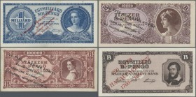 Hungary: Huge lot with 47 banknotes of the Post WW II inflation period 1945/46, comprising for example 100.000 Pengö 1945, 10 Million Pengö 1945, 1 Mi...