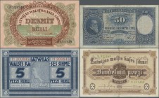 Latvia: Highly rare set with 16 banknotes Latvia and Lithuania comprising 50 Centu 1922, 20 and 50 Litu 1928/30 P.12, 24, 27 (VG-punch hole cancellati...