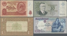 Alle Welt: Box with about 1000 Banknotes from all over the world, comprising for example Portugal 100 Escudos 1981, Italy 50 Lire series 1943, 100 Lir...