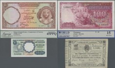Alle Welt: Very interesting lot with 10 banknotes comprising Mauritius 5 Rupees ND(1954) P.27 (PMG 30), Fiji 5 Shillings 1961 P.51b (VF), Malaya & Bri...