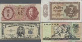Alle Welt: Collectors album ”Guaranty Paper Monet Album” with 37 banknotes from Germany, China, USA and Japan including for example USA 5 Dollars seri...