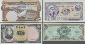 Alle Welt: Huge lot with 108 banknotes from all over the world, for example Yemen 250 Fils ND(1965-67) (UNC), Ethiopia 5 Dollars ND(1961) (F-), Morocc...