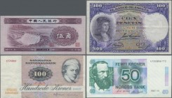 Alle Welt: 2 collectors books with 167 banknotes Germany and from all over the world, for example GDR 100 Mark 1975, Norway 50 Kroner 1987, 2x 100 Kro...