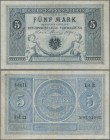 Deutschland - Deutsches Reich bis 1945: Reichskassenschein 5 Mark 1874, Ro.1, sehr schöne farbfrische Banknote mit einigen Knicken, wohl offensichtlic...