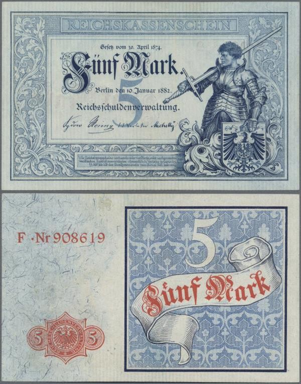 Deutschland - Deutsches Reich bis 1945: Reichskassenschein 5 Mark 1882, Ro.6, er...