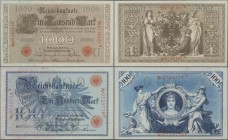 Deutschland - Deutsches Reich bis 1945: Kleines Lot mit 7 Banknoten der Serien 1904-1910, dabei 5, 10, 20, 50, 2x 100 und 1000 Mark, Ro.22, 27, 33, 40...