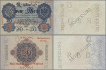 Deutschland - Deutsches Reich bis 1945: 20 Mark 1910, jeweils einseitger Probedruck der Vorder- und Rückseite mit Überdruck ”Musterabdruck-wertlos” un...