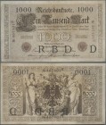 Deutschland - Deutsches Reich bis 1945: 1000 Mark 1910, Udr.”D”, Serie ”B”, Ro.45a, aber mit brauner KN und ebenfalls braunem Siegel. Etwas fleckig mi...