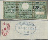 Deutschland - Deutsches Reich bis 1945: Zinskupon der Anleihe 1915, Serie ”q” zu 125 Mark, Ro.58f (P.NL) mit rückseitigem Stempel ”Dresdner Bank Depos...
