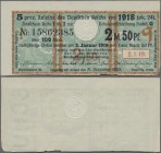 Deutschland - Deutsches Reich bis 1945: Zinskupon der Anleihe 1918, Serie ”q” zu 2,50 Mark, Ro.61a (P.NL), winzige Ausrisse am unteren Rand und an der...