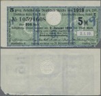 Deutschland - Deutsches Reich bis 1945: Zinskupon der Anleihe 1918, Serie ”q” zu 5 Mark, Ro.61b (P.NL), kleinere Falten im Papier und kleine Fehlstell...