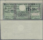 Deutschland - Deutsches Reich bis 1945: Zinskupon der Anleihe 1918, Serie ”q” zu 12,50 Mark, Ro.61c (P.NL), Abdrücke von Fotoecken und kleiner Fleck a...