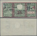 Deutschland - Deutsches Reich bis 1945: Zinskupon der Anleihe 1918, Serie ”q” zu 25 Mark, Ro.61d (P.NL), Abdrücke von Fotoecken und leicht verwischter...