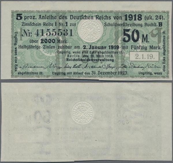 Deutschland - Deutsches Reich bis 1945: Zinskupon der Anleihe 1918, Serie ”q” zu...