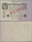 Deutschland - Deutsches Reich bis 1945: 2 Millionen Mark 1923 Muster aus laufender Serie mit KN D00430398 und rotem Überdruck ”Muster”, Ro.102aM, klei...