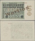 Deutschland - Deutsches Reich bis 1945: 100 Millionen Mark 1923 MUSTER, Ro.106M mit Überdruck ”Wertlos”, Fz. OO und KN 000000, winzige bestoßene Ecke ...