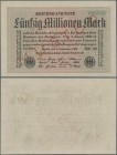 Deutschland - Deutsches Reich bis 1945: 50 Millionen Mark 1923 MUSTER, Wz. Kreuzblüten, Fz. GB, grüner KN 000000 und Überdruck ”Muster”, Ro.108eM in k...