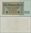 Deutschland - Deutsches Reich bis 1945: 10 Billionen Mark 1923, Ro.128b, Firmendruck mit 6-stelliger KN und Fz. ”AG”, leichter senkrechter Mittelbug, ...