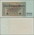 Deutschland - Deutsches Reich bis 1945: 10 Billionen Mark 1923 MUSTER aus laufender Serie, Ro.128M1, winzige bestoßene Ecke oben rechts, sonst einwand...