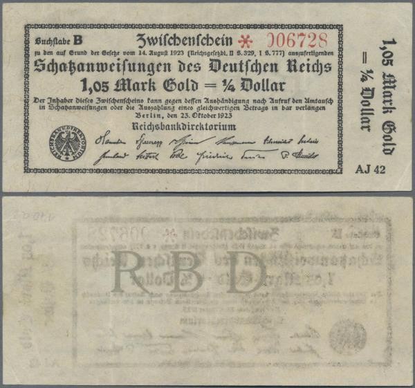 Deutschland - Deutsches Reich bis 1945: Schatzanweisung des Deutschen Reichs 1,0...